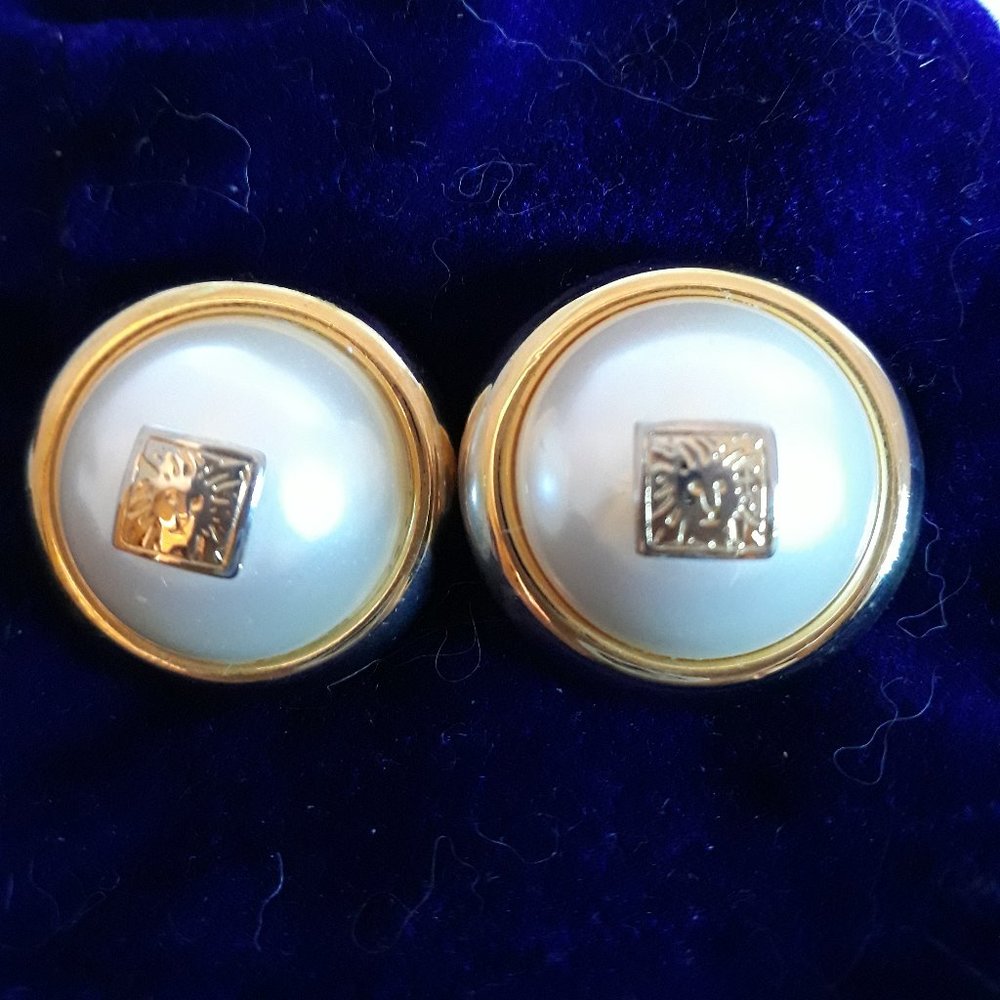 Anne Klein faux pearl domed signature clip earring
